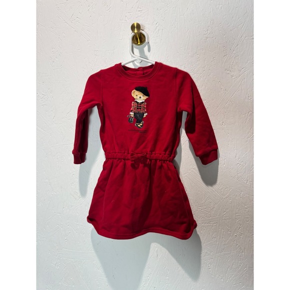 Polo Ralph Lauren Other - Polo Ralph Lauren Kids Red Fleece Polo Bear Dress Long Sleeve 18M